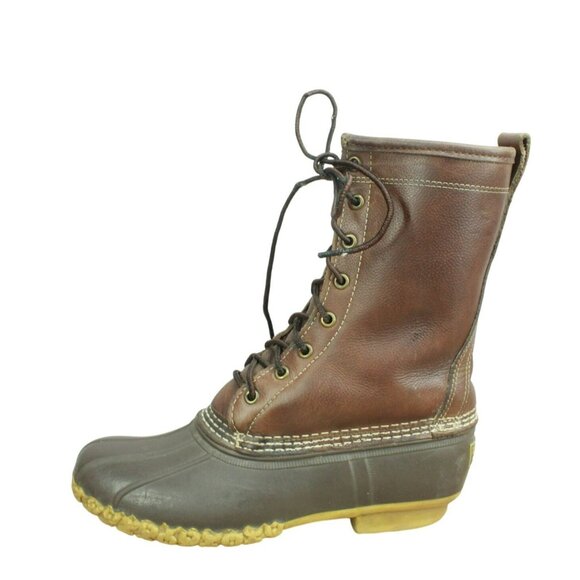 L.L. Bean Shoes - LL Bean Brown Leather Lace Up Insulated Shearling Lined Mid Calf Duck Boots 8 M